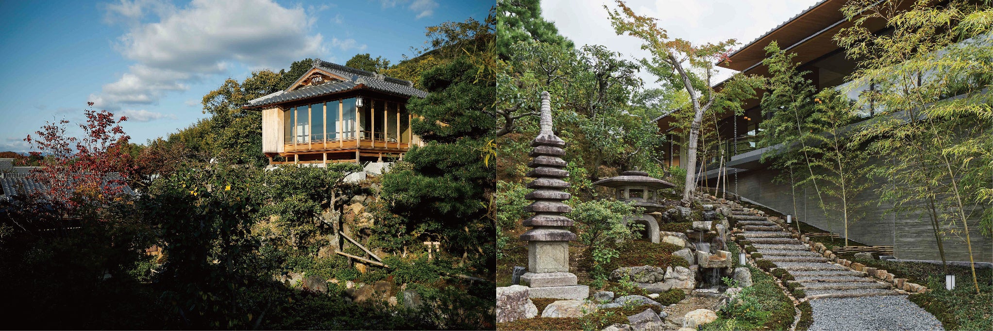 パーク ハイアット 京都から眺めた『山荘 京大和』「送陽亭」 　　    『山荘 京大和』と共生するパーク ハイアット 京都