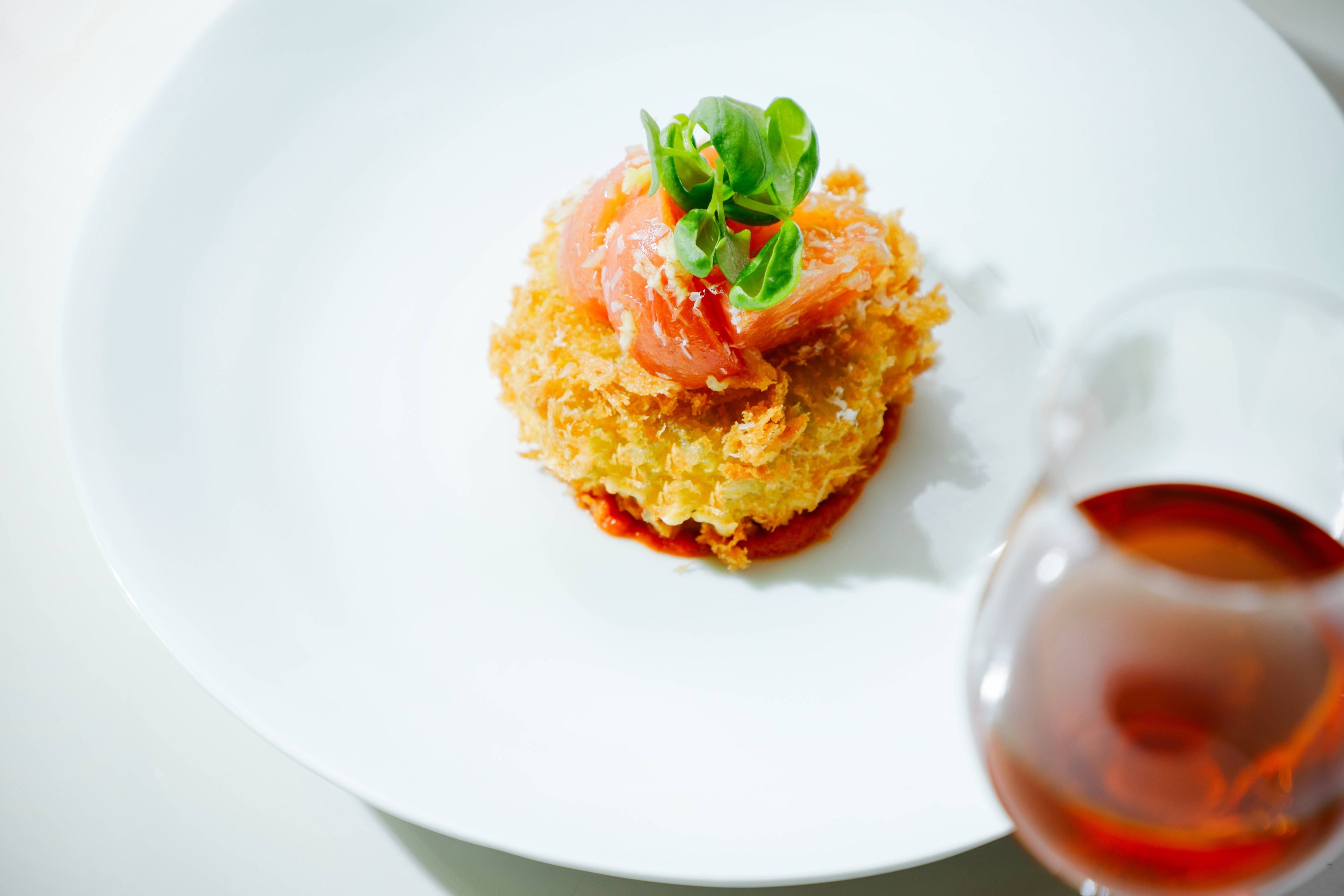 賀茂茄子のクロケット、黒豆茶