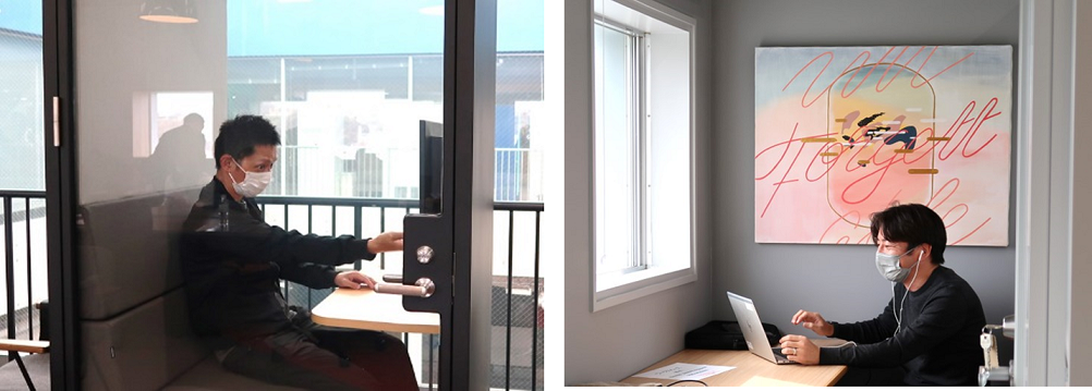 個室や会議室でワーケーションする様子