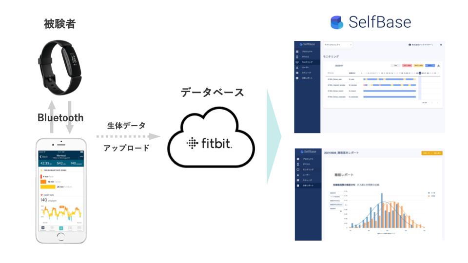 「SelfBase」ではデバイスの装着状況や解析結果をすぐに確認することができます。