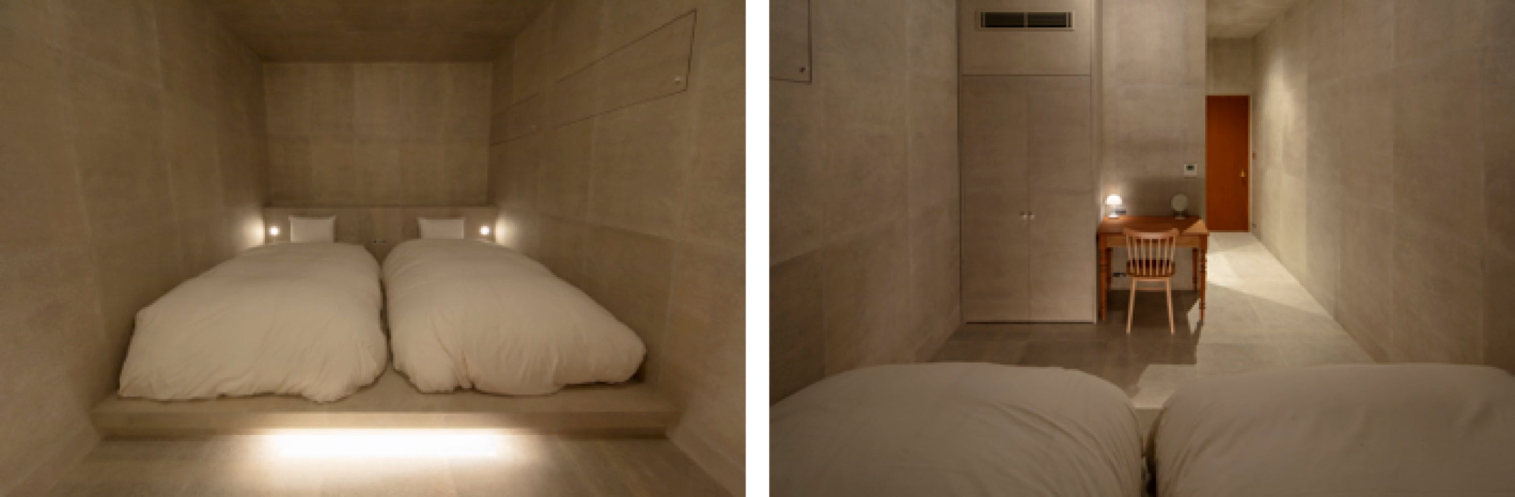 サブベッドルームは床・壁・天井とも全て和紙で仕上げ、敢えて閉じた空間に。繭に包まれたような柔らかな雰囲気の中で過ごしていただけます。