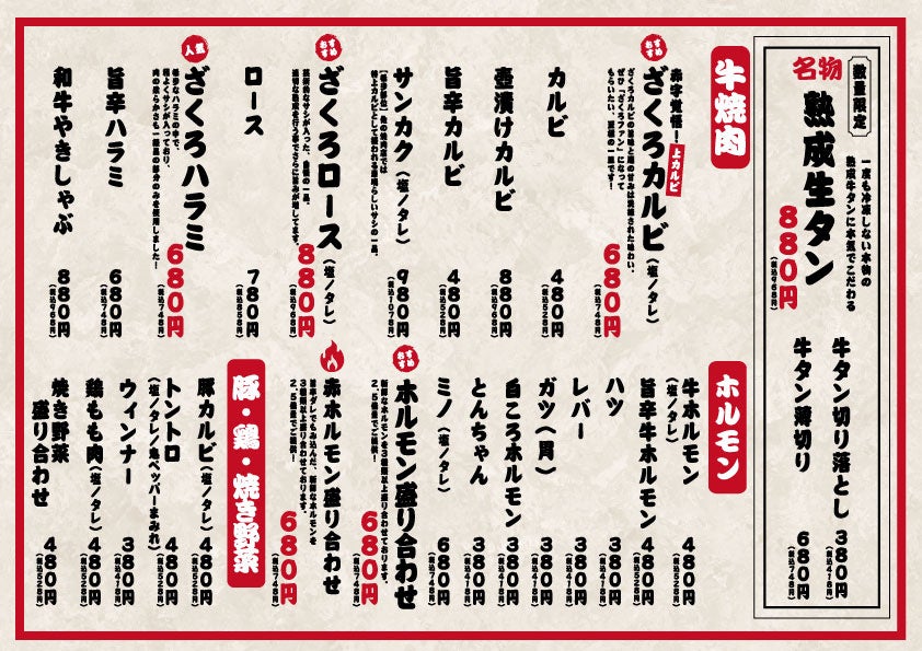 焼肉メニュー