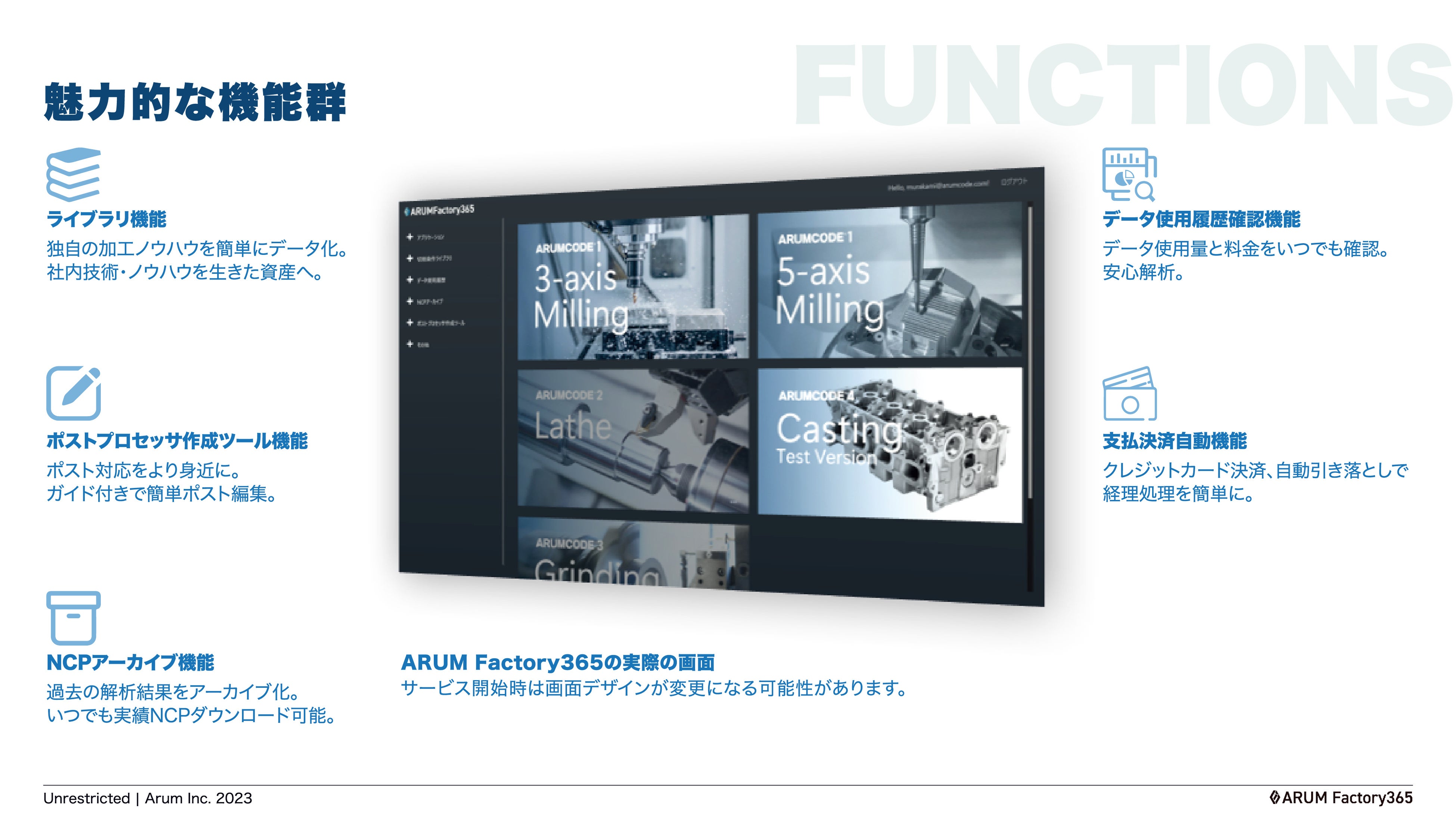 ARUM Factory365の諸機能