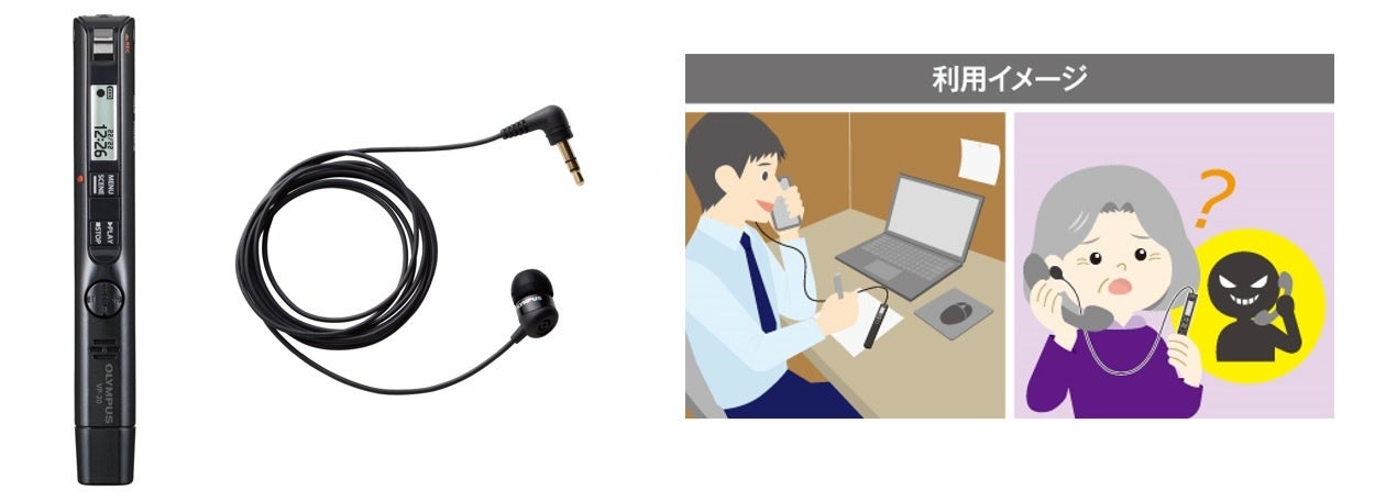 左:Voice-Trek VP-20+TP8通話録音セット 右:利用イメージ