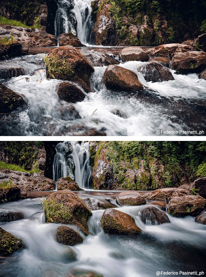 上：フィルターなし　下：NANO-X ND32-ND512 装着