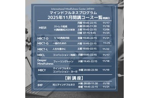 【受講者募集開始】11月開講 エビデンスに基づくマインドフルネス 各種8週間コース
