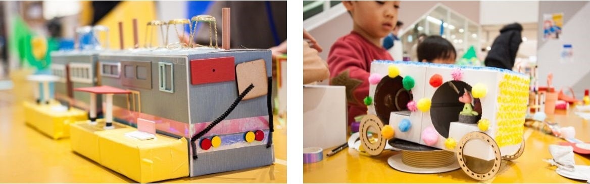 『つくるんです®』のパーツが列車の窓や乗り物のタイヤに