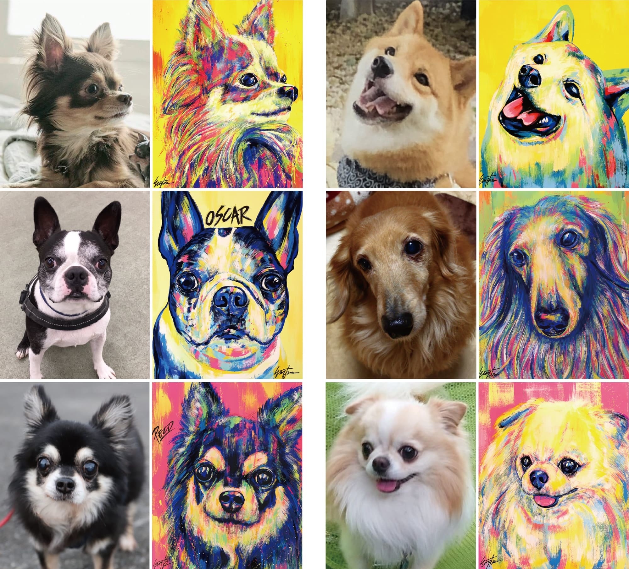 様々な犬の絵 愛犬を世界で一枚だけの現代アートに！日本国内やN.Y.で活躍中の