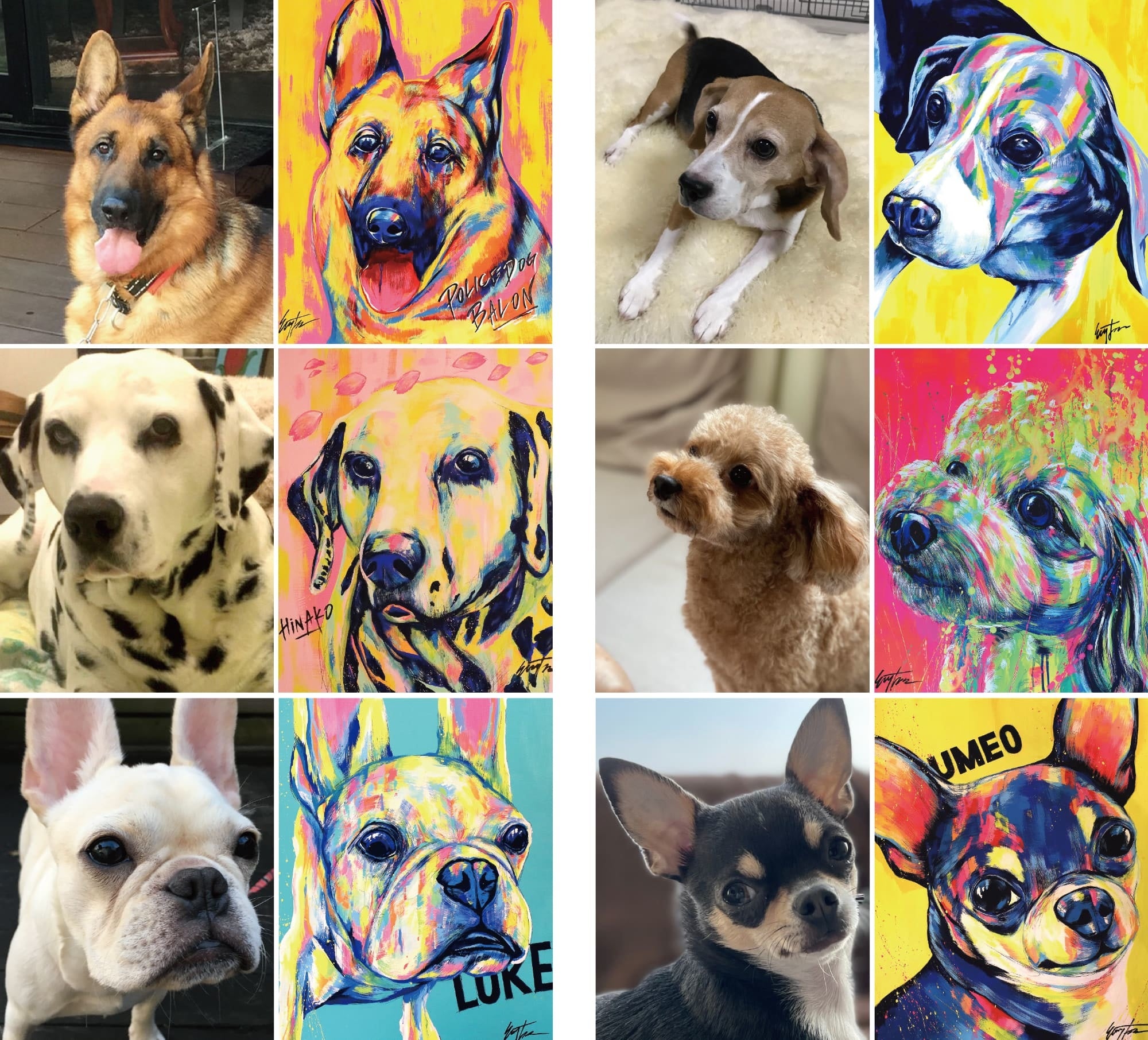 要問い合せ♥️ヴィンテージ風アート♥️お洒落アート　絵　アニマル　犬　象　多種 プレスリリース：「あなたの愛犬を現代アートに！」愛犬たちを色鮮やか