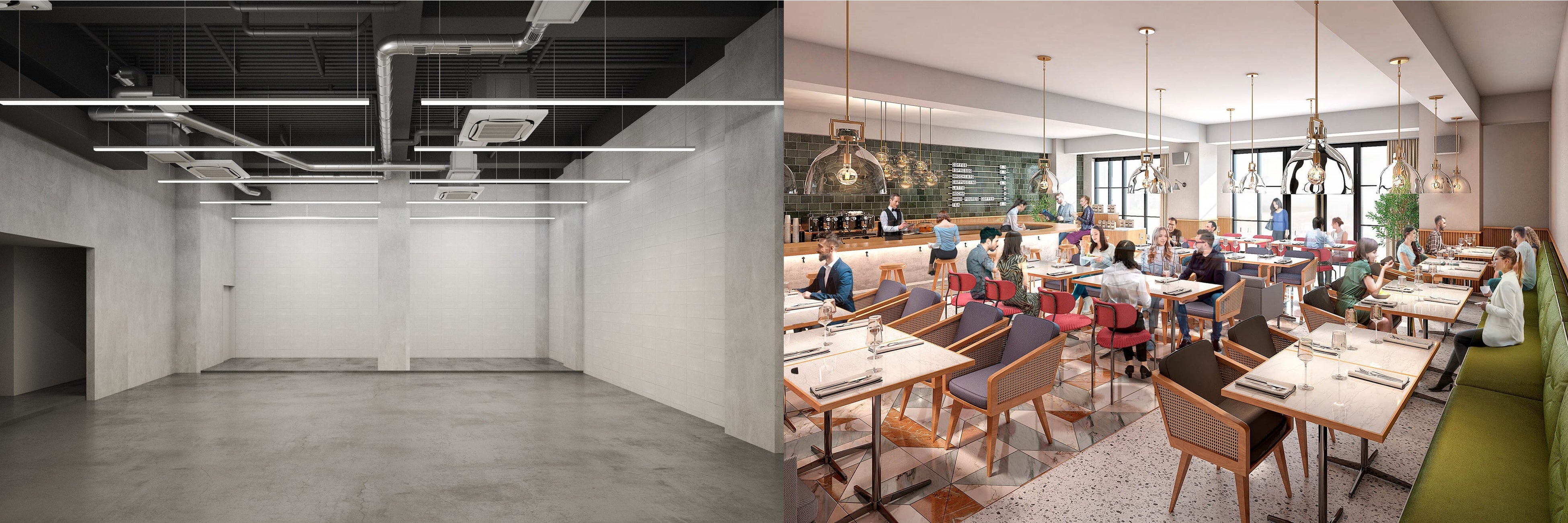 ▲B1Fショップ区画引渡し時イメージ／入居テナントイメージ※