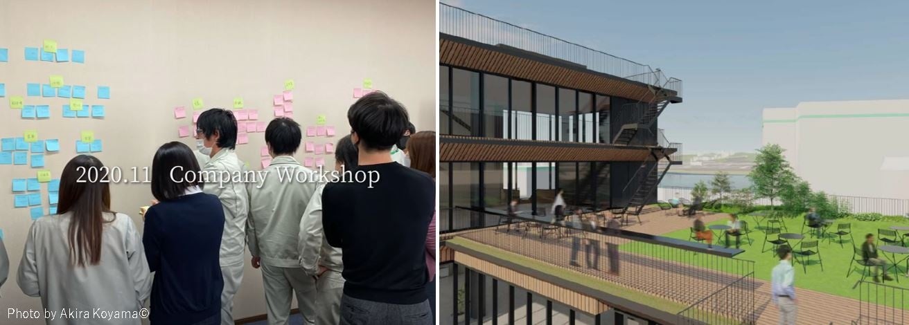 ワークショップの様子と、屋外テラスのイメージ