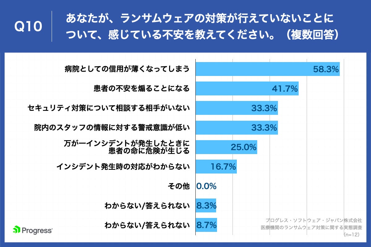 Q10.あなたが、ランサムウェアの対策が行えていないことについて、感じている不安を教えてください。（複数回答）