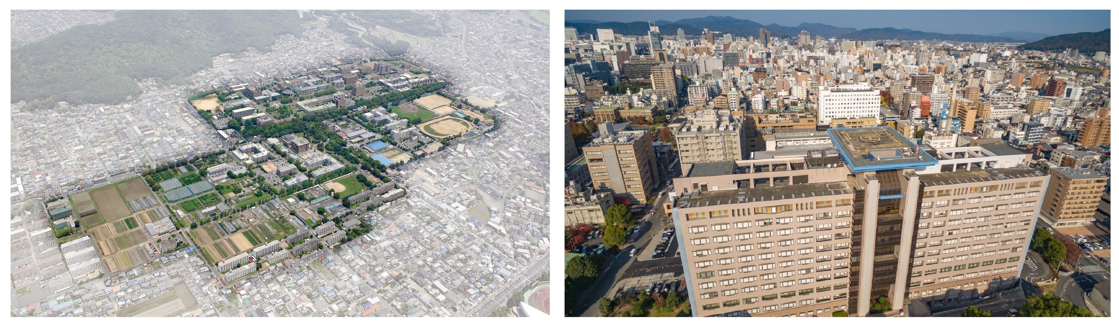 岡山大学津島キャンパスと鹿田キャンパス（ともに岡山市北区）（右）