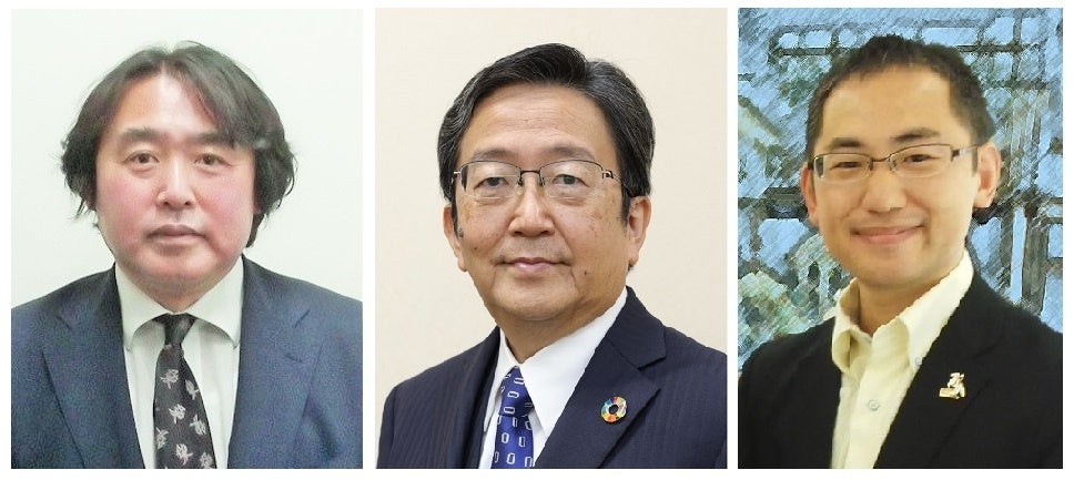 (左から)山﨑淳一郎本部長・特定教授と那須保友学長(執筆時 研究担当理事・副学長)、佐藤法仁研究・産学共創総括担当副理事・学事担当副学長