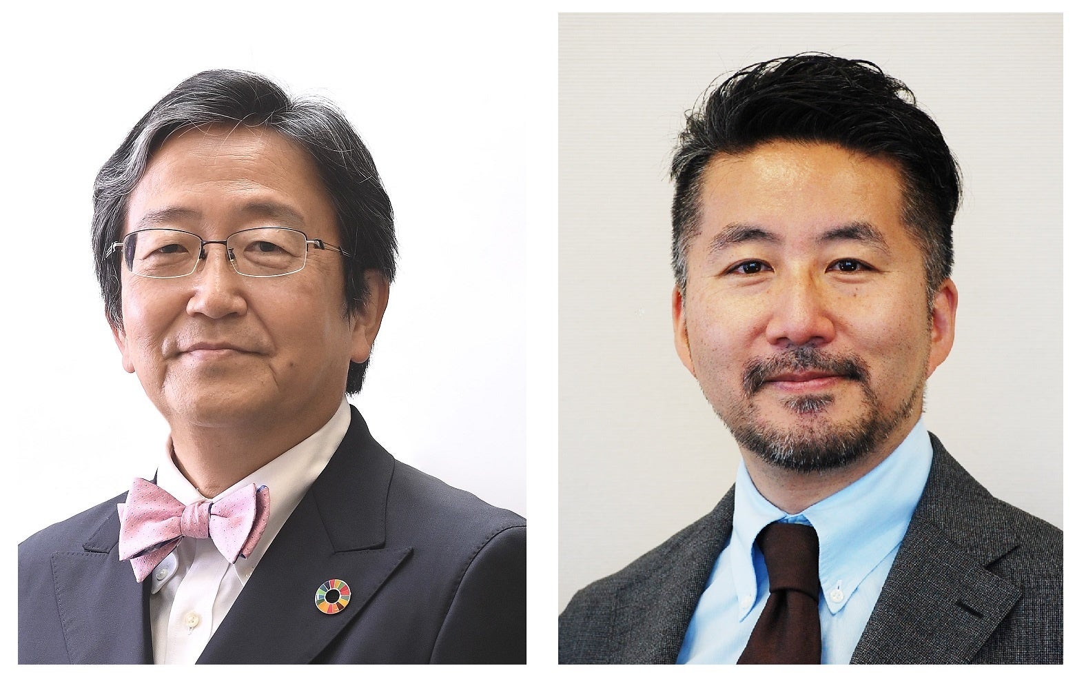 那須保友学長と志水武史特任准教授(右)