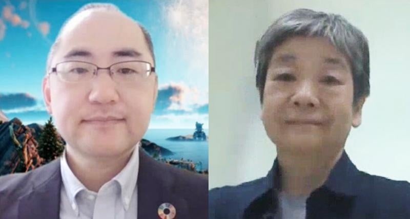 開講のあいさつをする総合技術部の佐藤法仁本部長と自然生命科学研究支援センターの多田宏子教授(右)