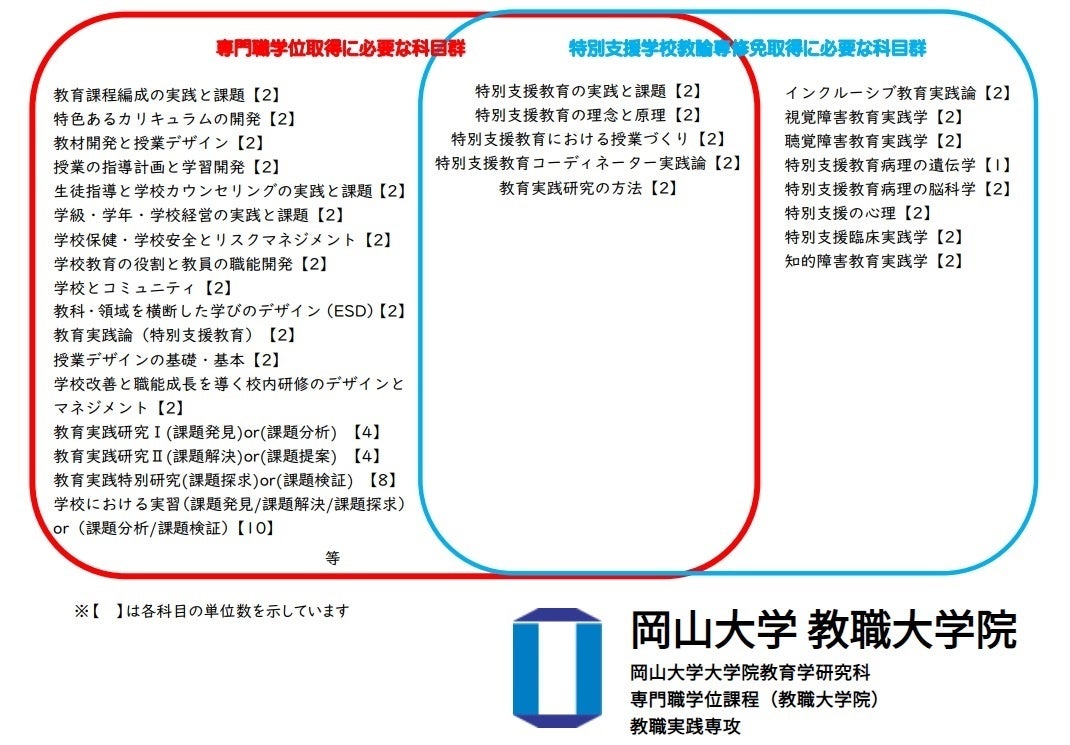 専門職学位取得に必要な科目群及び特別支援学校教諭専修免許状取得に必要な科目群