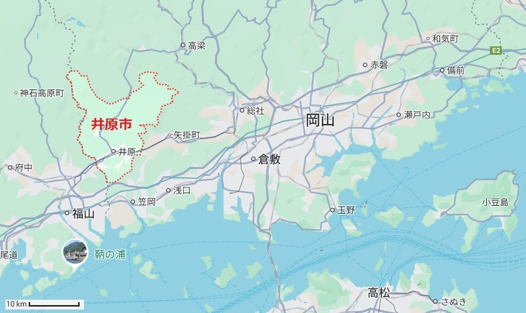 井原市の位置(Google Mapsより)