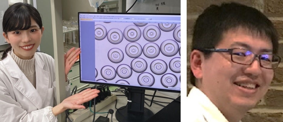 安原有香大学院生と渡邉貴一研究准教授（右）