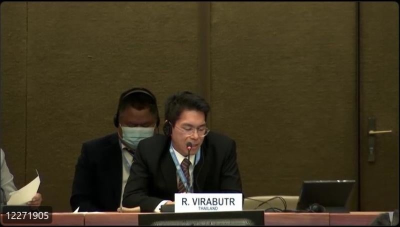 モデレーターを務めるヴィラバトル在ジュネーブ国際連合事務所・国際機関タイ政府代表部大使・次席代表