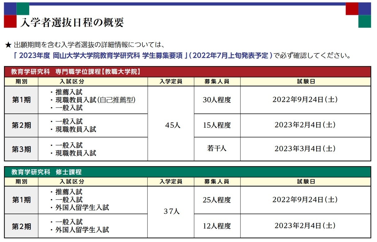 ※入試日程については必ず最新のものをご確認のうえ、ご対応ください。