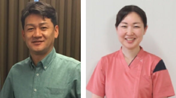 消化管外科の吉田龍一講師と宮岡里衣特定行為看護師(外科術後病棟管理領域パッケージ修了)(右)