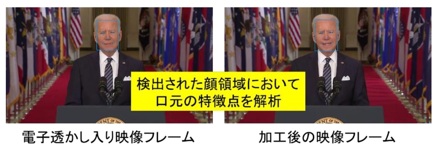 図 2. 顔検出と特徴点領域の解析による真偽判定
