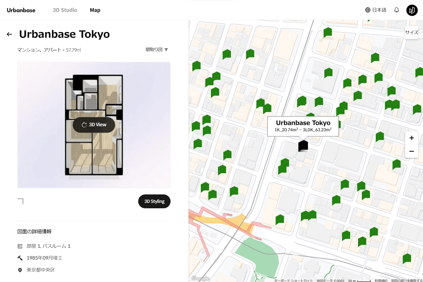 サービス内では実際の地図から間取りを探すことが可能に