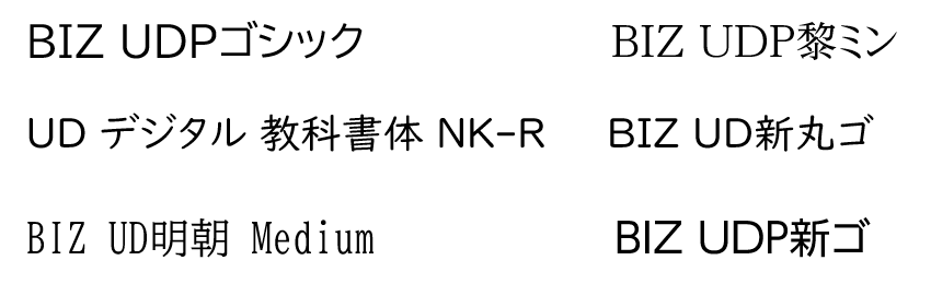 UDフォント55書体の一部