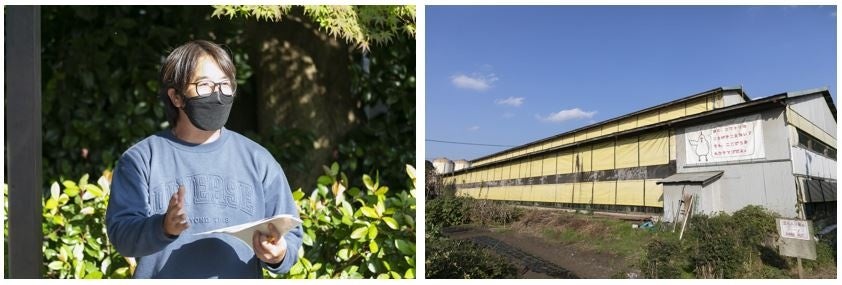 （左）小川フェニックス 久木田さん、（右）たまご街道に点在する鶏舎