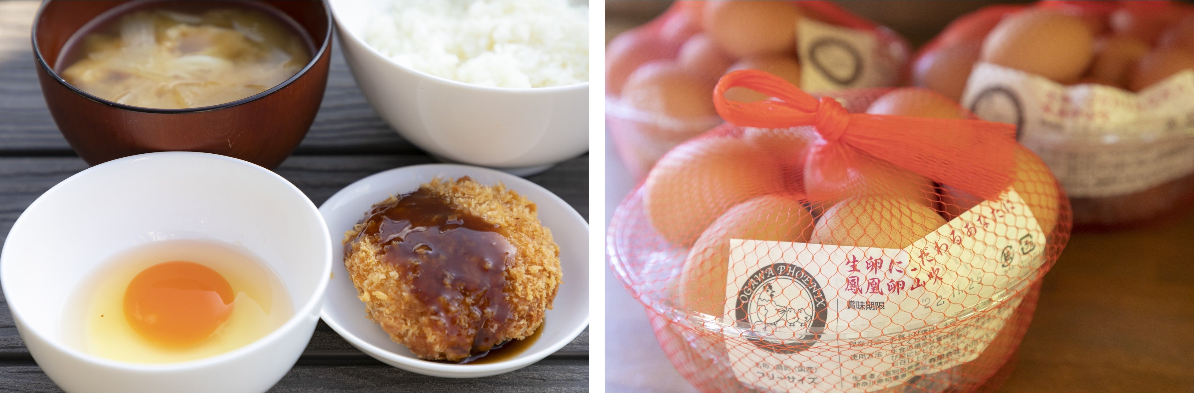 （左）昼食（右）新鮮な「鳳凰卵山吹」