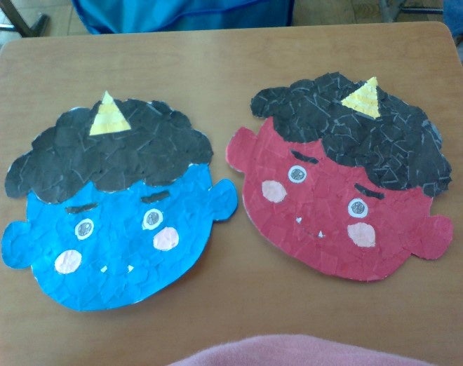 節分に向けた手作りの鬼のお面は大人気！