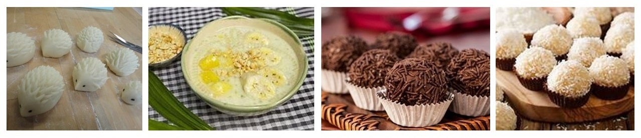 左から豆沙包、チェーチュオイ、ブリカデイロ、ベイジニオ