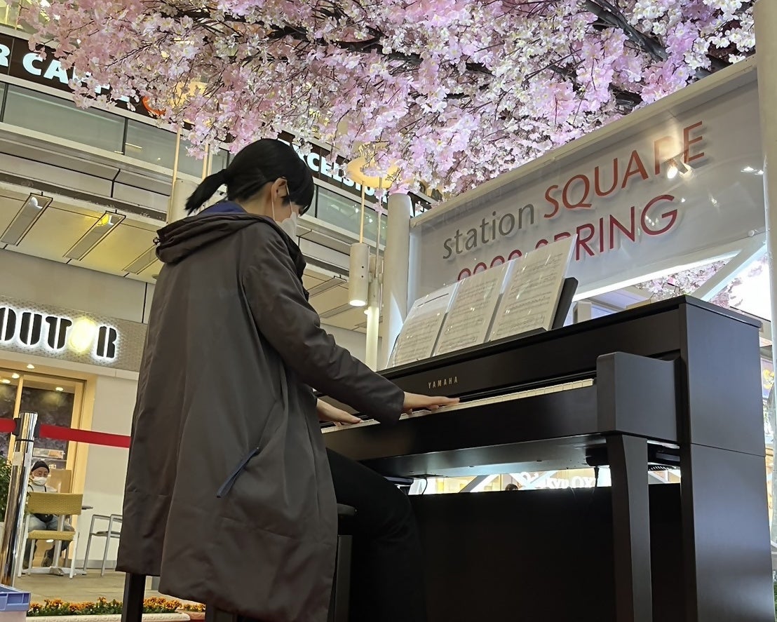 桜のモニュメントの目の前で演奏できます