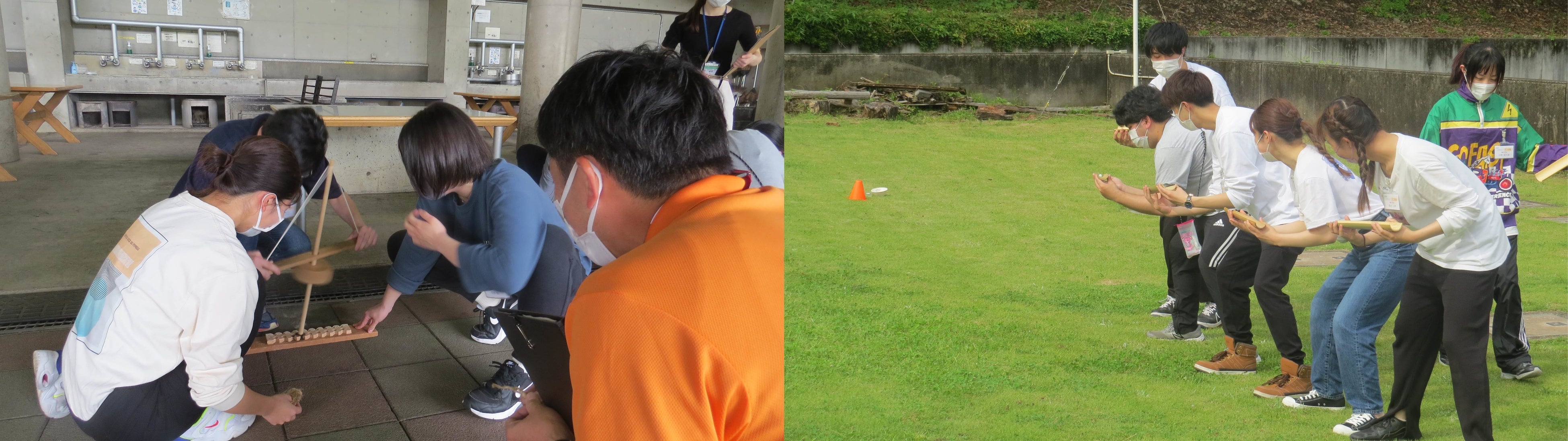 左：火おこし体験、右：パイプライン