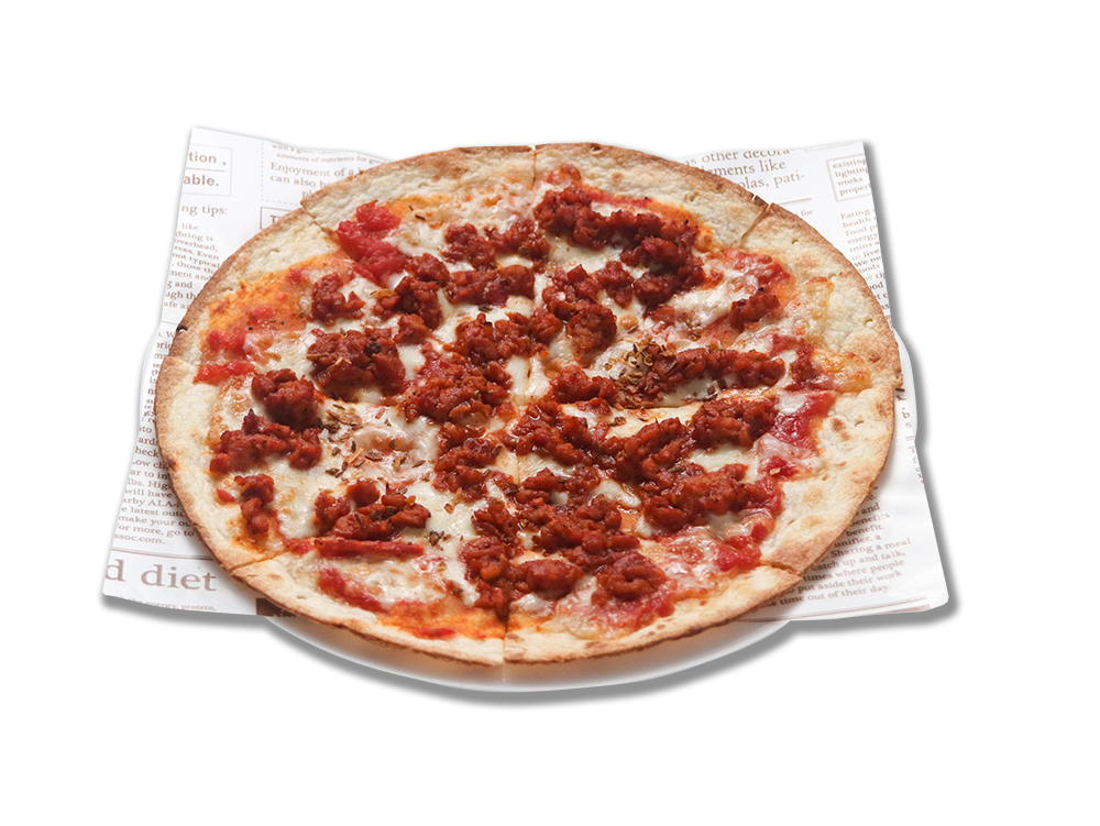 「うす焼きピザ　スパイシー発芽大豆ミート」