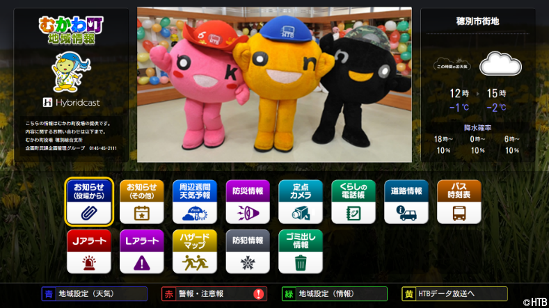 むかわ町のデータ放送情報画面(C)HTB