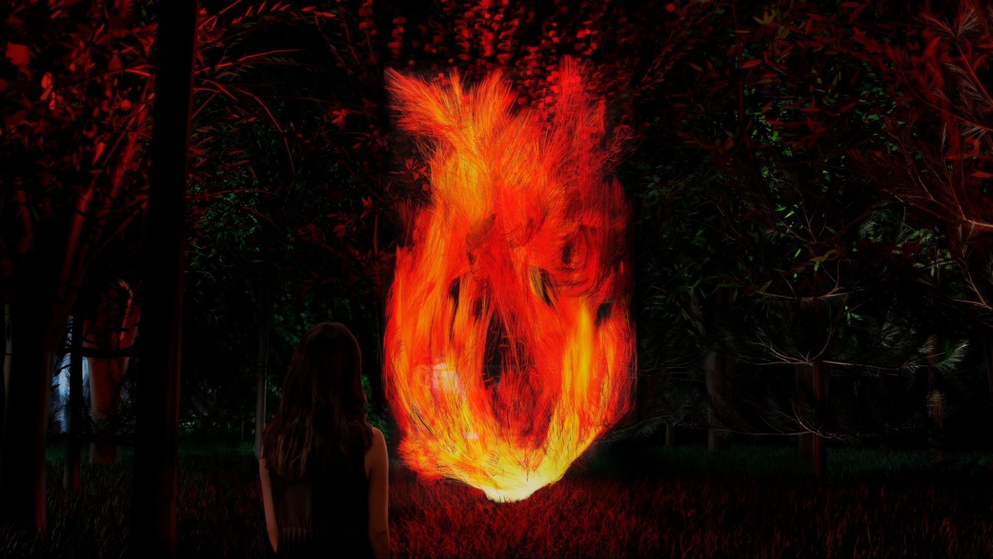 チームラボ《森に憑依する炎 - 二次林》©チームラボ