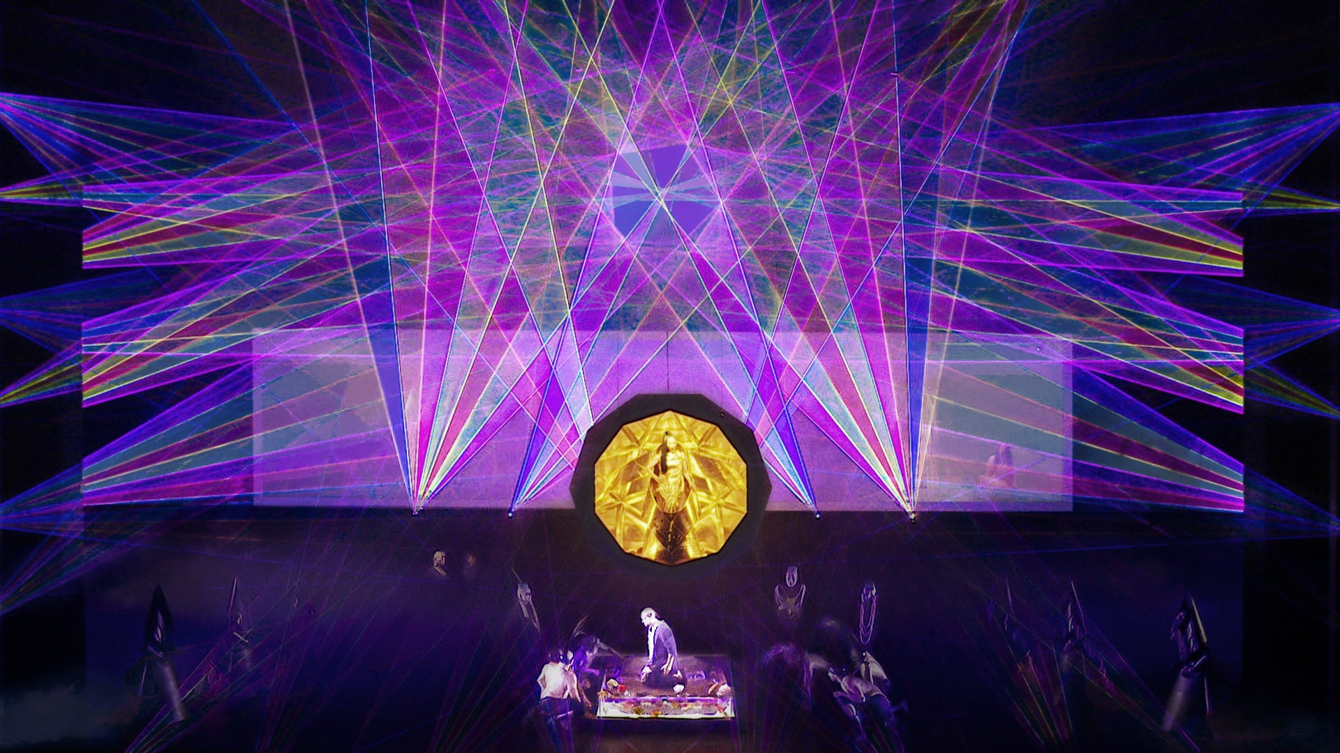 光による立体的な彫刻空間がステージ上に現れる © teamLab, Courtesy Daniel Kramer, Grand Théâtre de Genève, and Pace Gallery