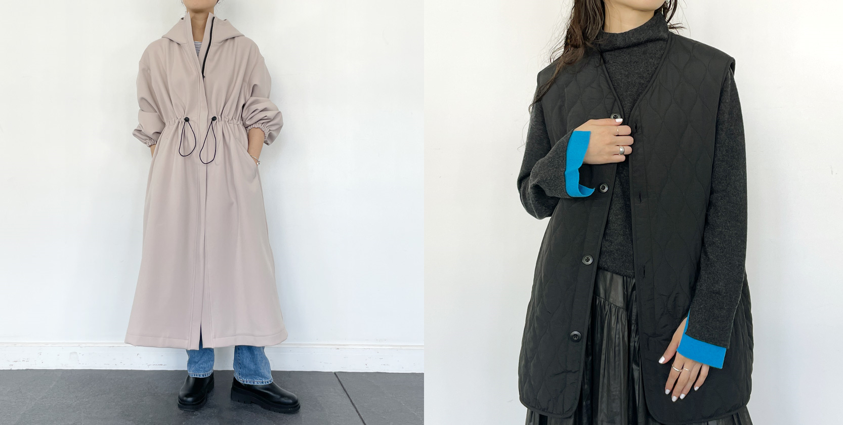 アウターが人気のENTOのパーカーコートとリバーシブルボアベスト