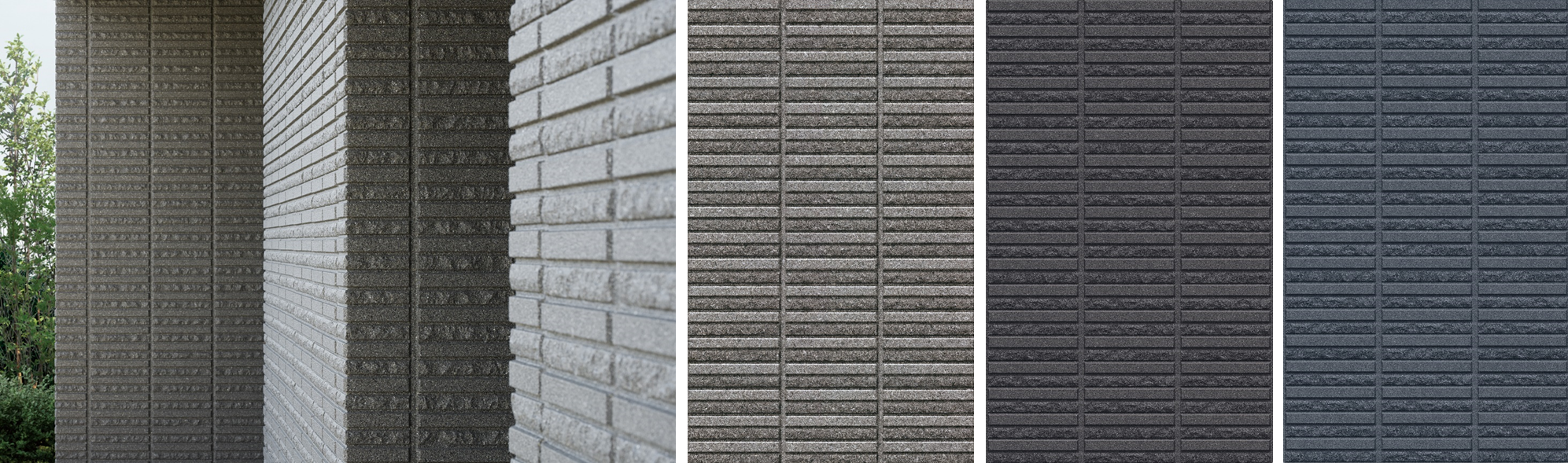 新外壁デザイン「HR目地」（左）、リニューアルした外壁色（左から御影G、玄武G、メテオブルーG）