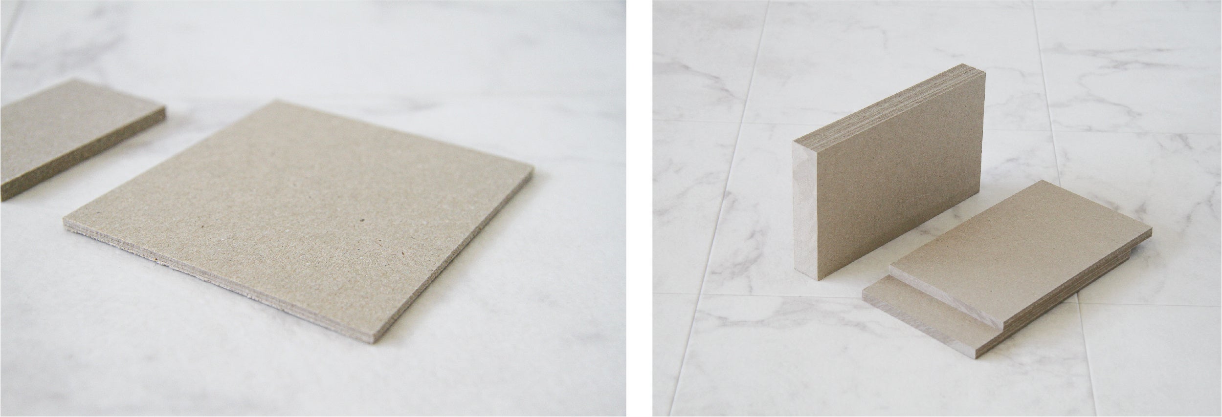 日本化工機材製　紙製板紙（フラットボード） 古紙100％の紙管原紙で構成されており、使用後はリサイクル可能