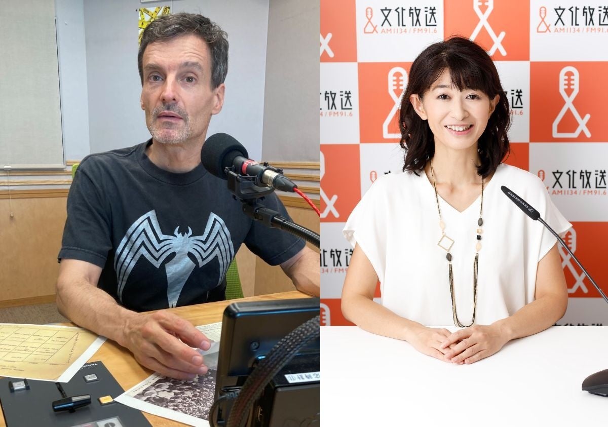 左から）アーサー・ビナード、鈴木純子アナウンサー