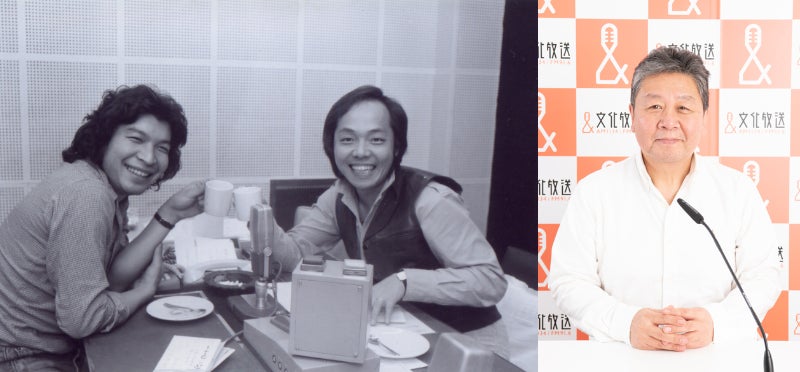 左から) ばんばひろふみ、谷村新司氏(昭和53年『青春大通り』の様子)、野村邦丸