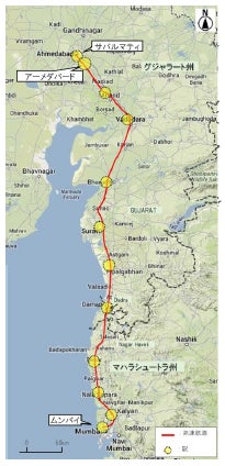 【ムンバイ~アーメダバード間高速鉄道路線計画(出典:国際協力機構)】