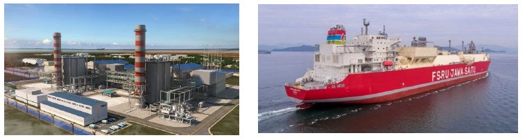 【左から、液化天然ガス(LNG)火力発電所、洋上LNG貯蔵・再ガス化設備】