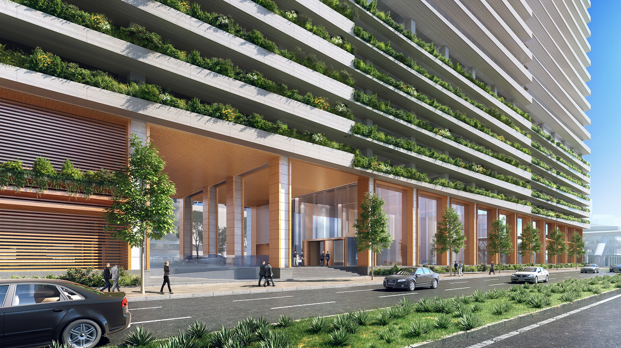 ＜南側幹線道路からの外観パース（日建設計提供画像）＞