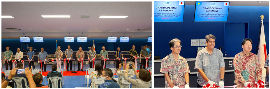 【開業式典の様子】右図：左から平井 副社長（双日）、Surangel S. Whipps, Jr. 大統領、林 外務大臣 