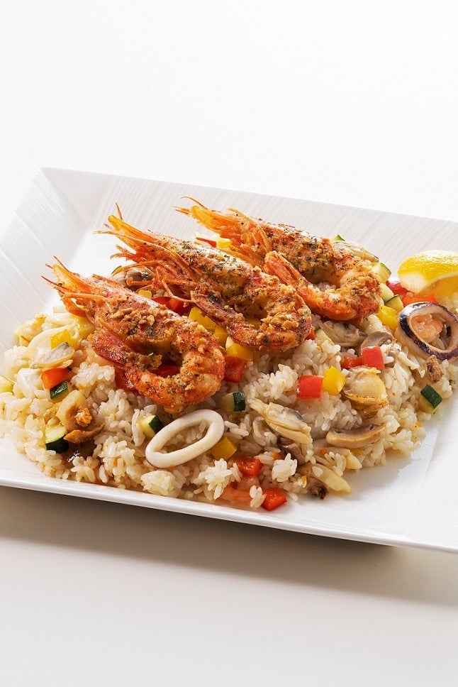 ガーリックシュリンプとシーフードピラフ