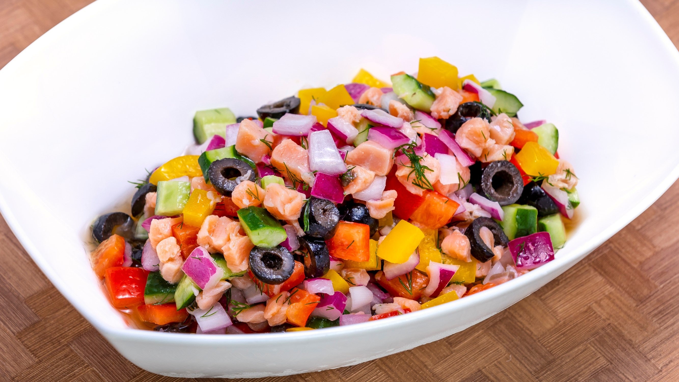 彩野菜とサーモンのサルピコン